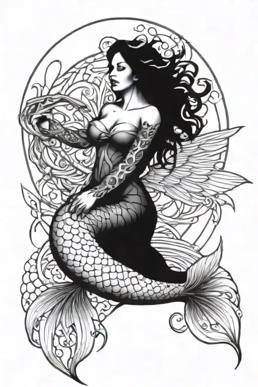 dark angel mermaid tattoo design idea