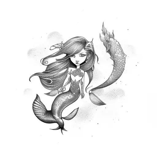 upper shoulder, half sleeve, mermaid, kids names, G, R, Q, surprise me  tattoo design idea
