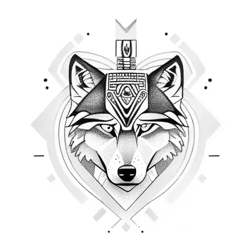 Mayan warrior with a wolf companion tattoo design idea