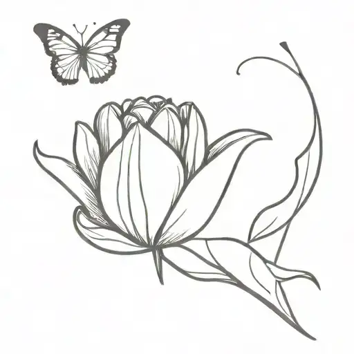 tulip and butterfly  tattoo design idea