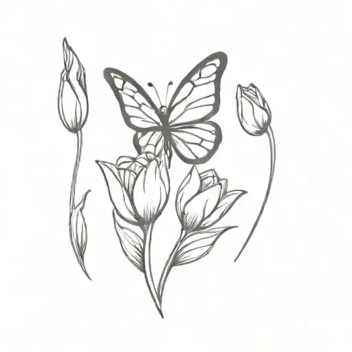 butterfly and tulips tattoo design idea