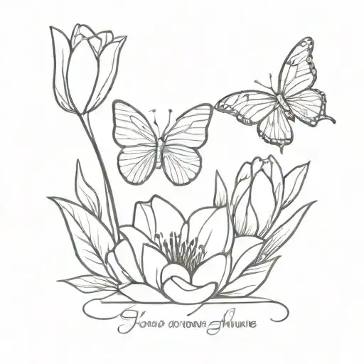 you are my sunshine with tulips and butterflies  tattoo design idea