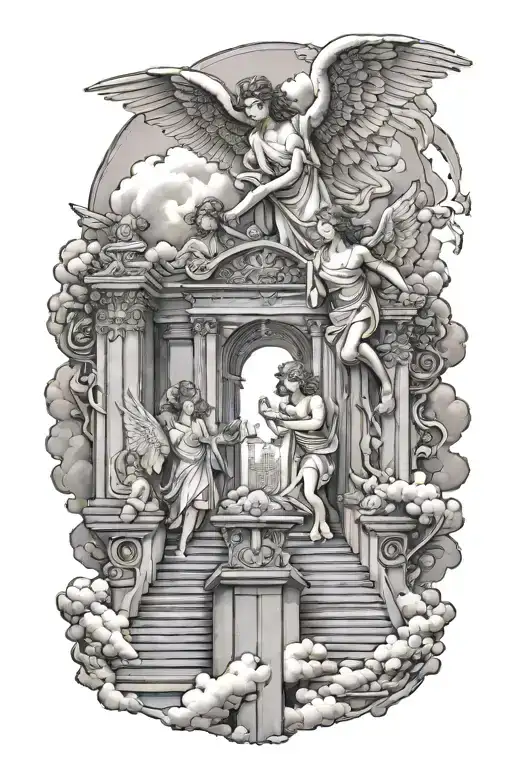 angels some clouds stairway to heaven gates tattoo design idea