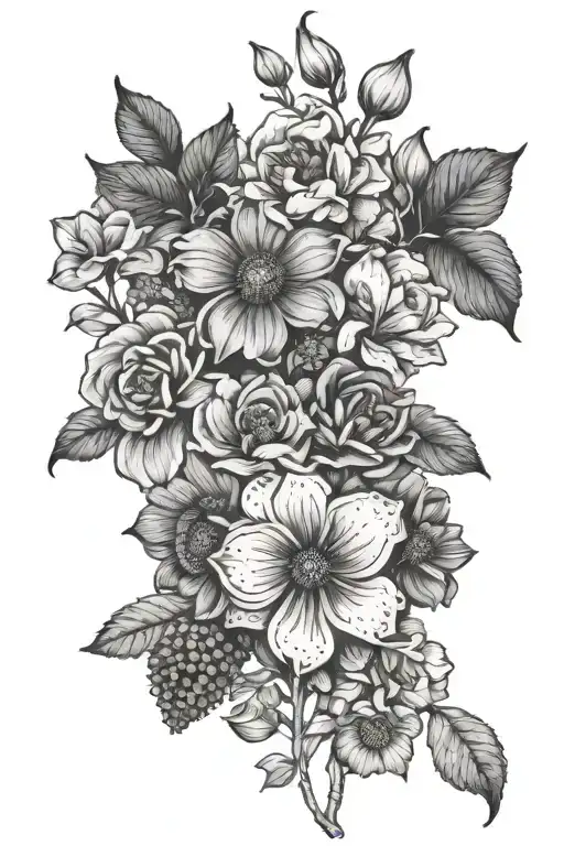 Birth flower boquet march, april, july, august, september grandmas garden tattoo design idea