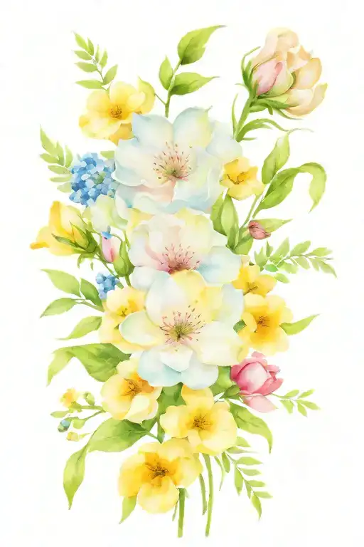 Birth flower boquet march, april, july, august, september grandmas garden tattoo design idea