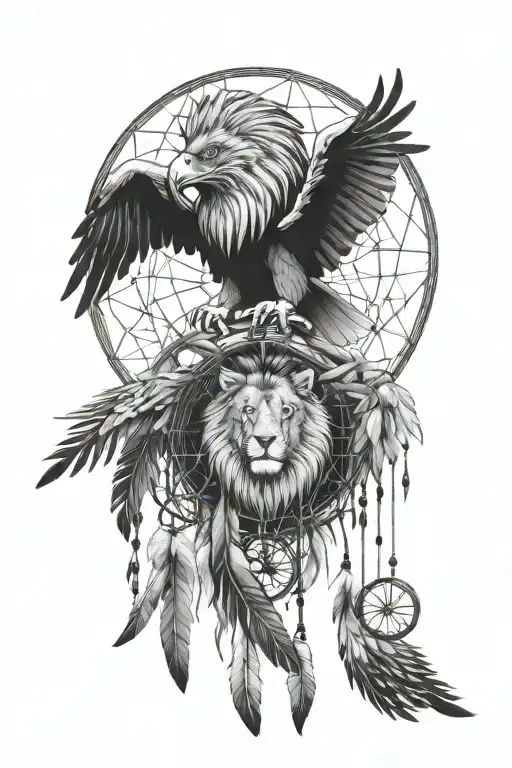 lion eagle dreamcatcher realistic geometric design incorporating tattoo design idea