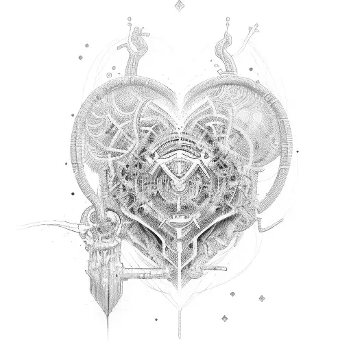 cyber sigilism with heart tattoo design idea