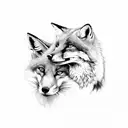 fox and wolf faces looking both ways with ivy and flowers tattoo design idea