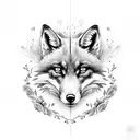 fox and wolf faces looking both ways with ivy and flowers tattoo design idea