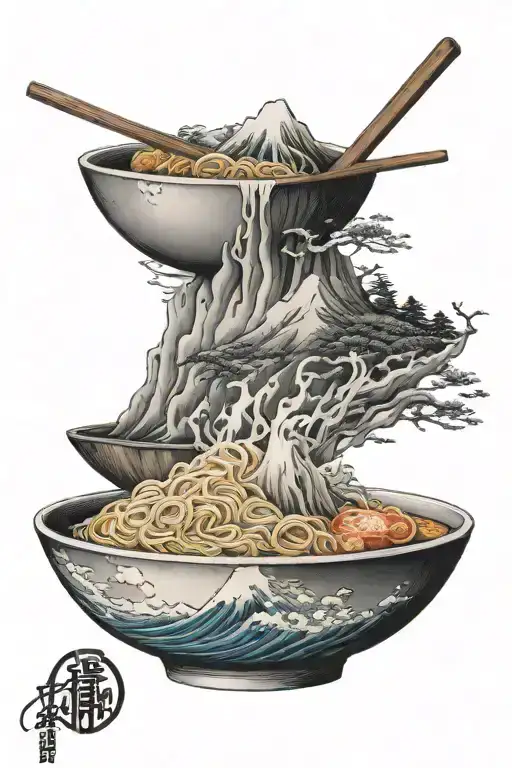 mt. Fuji ramen bowl tattoo design idea