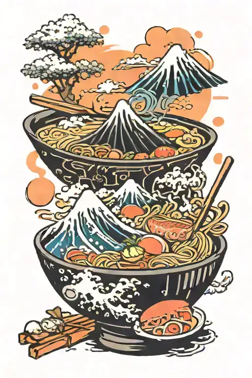 mt. Fuji ramen bowl tattoo design idea
