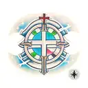 Cross with semicolon two letter T two letter C tattoo design idea