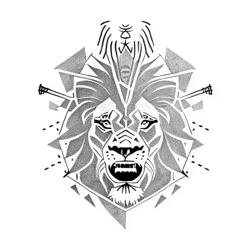 Lion with warriors fighting for freedom and survival tattoo design idea