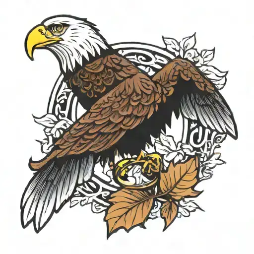 a ring with oak leafs on and eagle  tattoo design idea