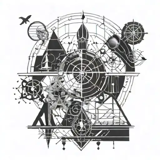 An intricate geometric design incorporating elements of platform diving and financial charts, reflecting precision and strategy tattoo design idea