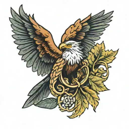 a ring with oak leaf and eagle tattoo design idea