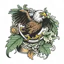 a ring with oak leafs on and eagle  tattoo design idea