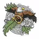 a ring with oak leafs on and eagle  tattoo design idea