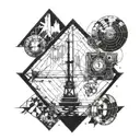 An intricate geometric design incorporating elements of platform diving and financial charts, reflecting precision and strategy tattoo design idea