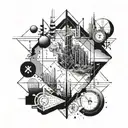 An intricate geometric design incorporating elements of platform diving and financial charts, reflecting precision and strategy tattoo design idea