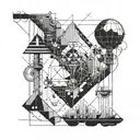 An intricate geometric design incorporating elements of platform diving and financial charts, reflecting precision and strategy tattoo design idea