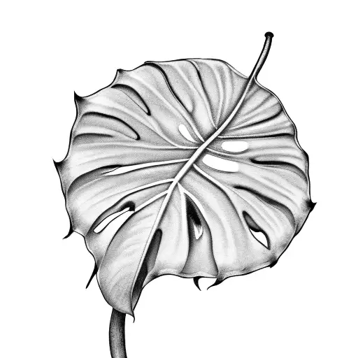 A detailed botanical illustration of a monstera leaf tattoo design idea