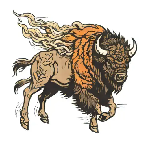 bison running tattoo design idea
