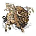 bison running tattoo design idea