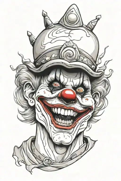 Bloody clown , evil , dark , smile tattoo design idea