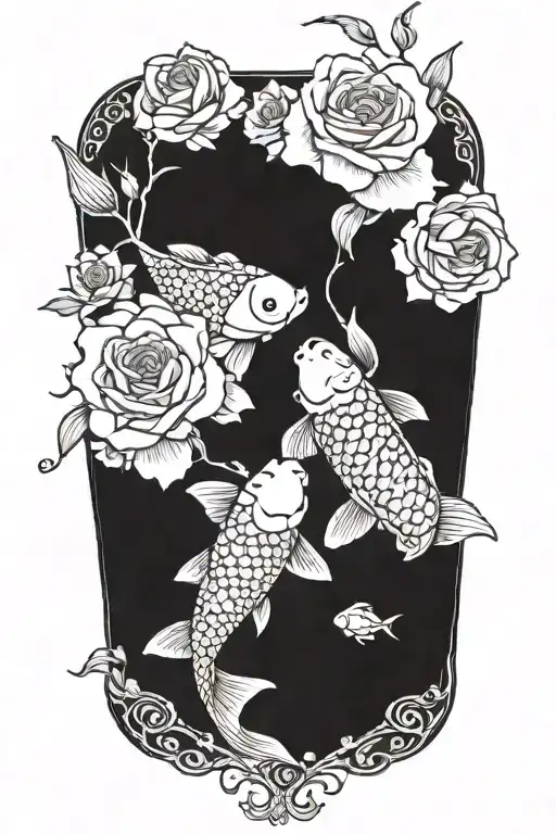 roses, cherry blossom flowers and koi fish tattoo design idea