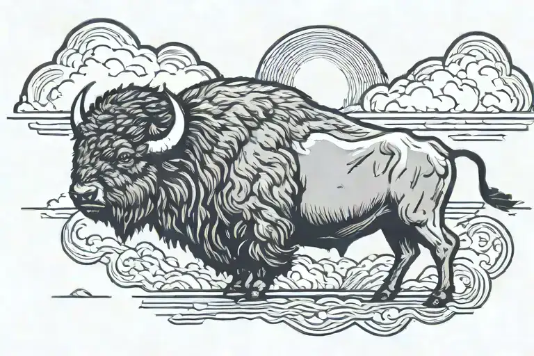 buffalo in a storm clouds tattoo design idea