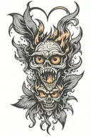 heart with four crying eyes over fire flames tattoo design idea