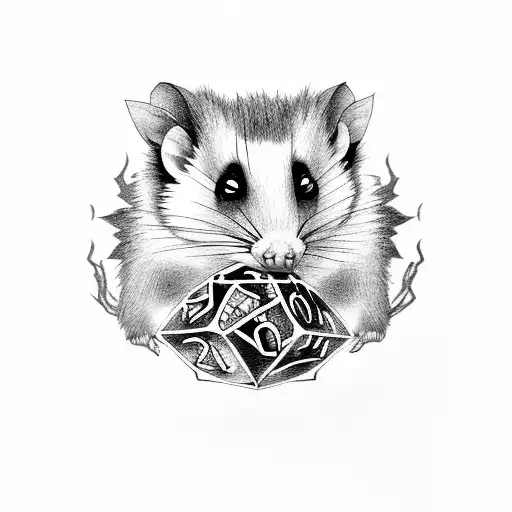 Opossum with a D20 tattoo design idea