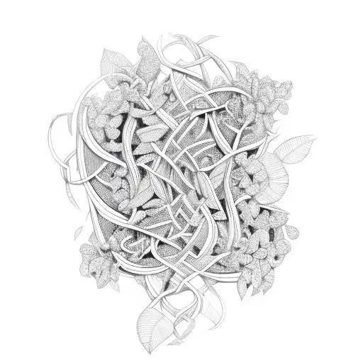 African tribal patterns intertwined with vines and flowers tattoo design idea