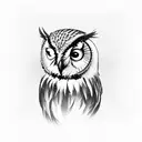 A mystical owl perched on a branch with African symbols hidden in the feathers tattoo design idea