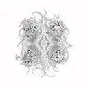 African tribal patterns intertwined with vines and flowers tattoo design idea