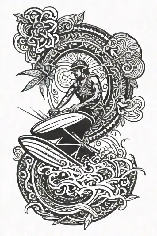 Filipino inspired polynesian  half sleeve wakeboarding tattoo design idea