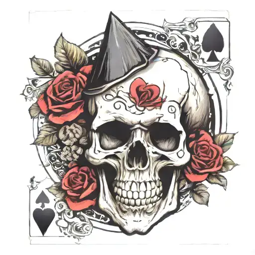 skull with a dead garden around and a card ace of spades  tattoo design idea