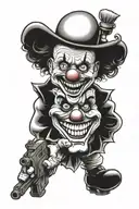 clown with gun tattoo design idea