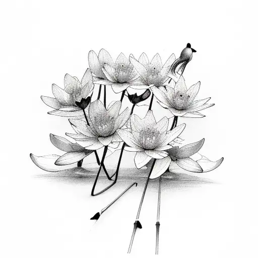 water lillies cherry blossoms chickadees tattoo design idea