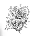 snake and carnations and monarch butterfly tattoo design idea