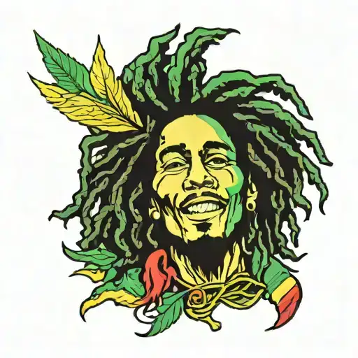 Rasta colours, bob marley, marijuana tattoo design idea