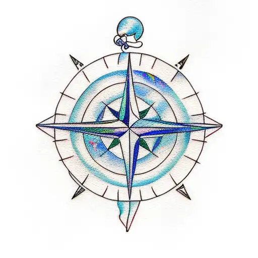 Peter Pan Compass Mountains Sea watercolour  tattoo design idea