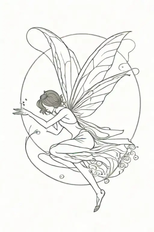fairy with wings flying tattoo design idea