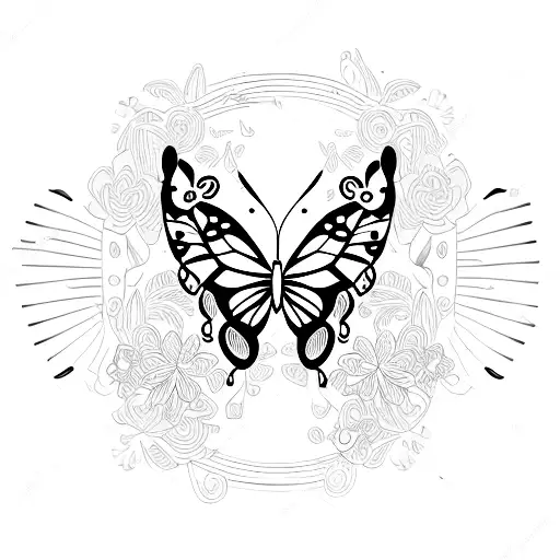 Butterfly with music notes and flowers. semicolon with self love quote tattoo design idea