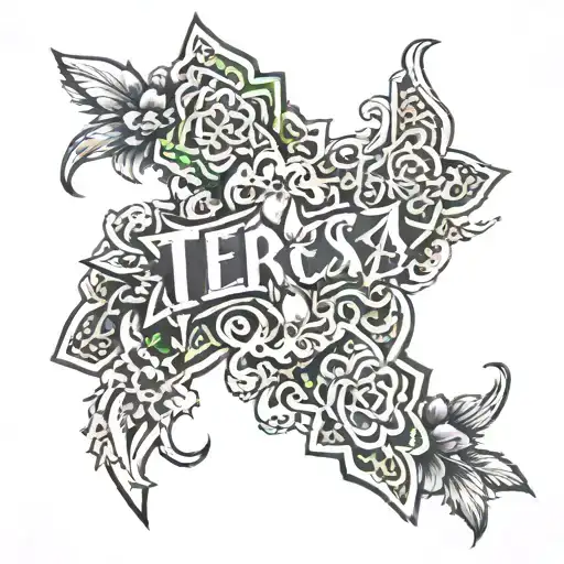 cross with the name Teresa tattoo design idea