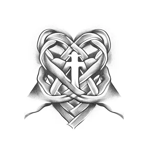 A blackwork tattoo of intertwined hands, representing the client's love for their family and their strong Catholic beliefs tattoo design idea
