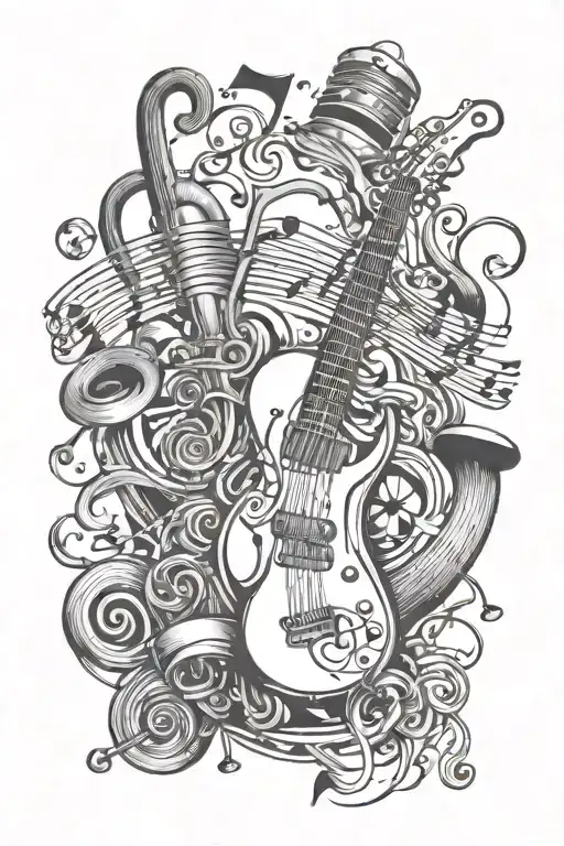 music notes and instruments tattoo design idea
