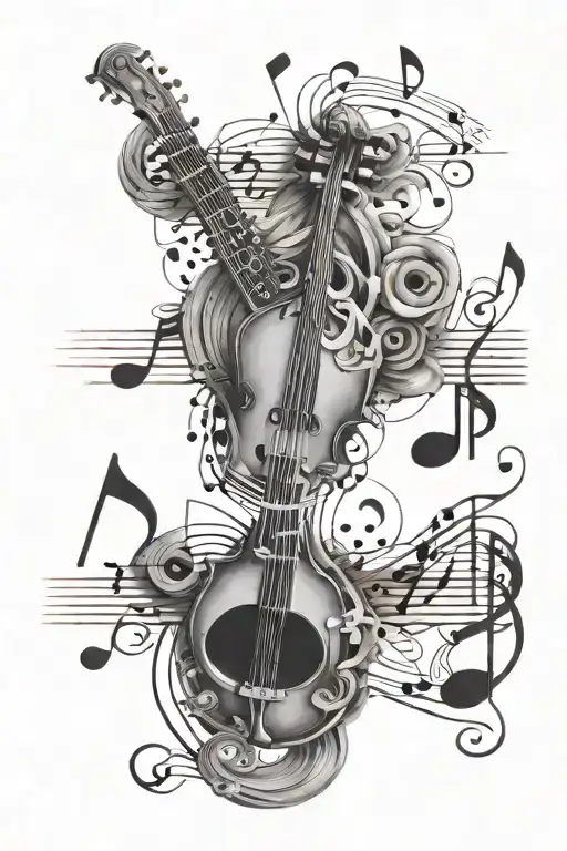 music notes and instruments tattoo design idea