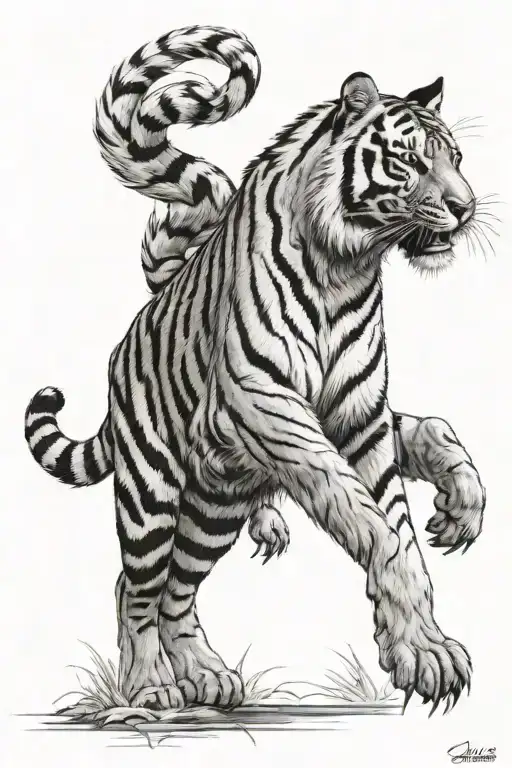 Tiger walking tattoo design idea